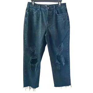Forever 21 Distressed Ripped Straight‎ Leg Mom Fit High Rise Black Jeans Size 27